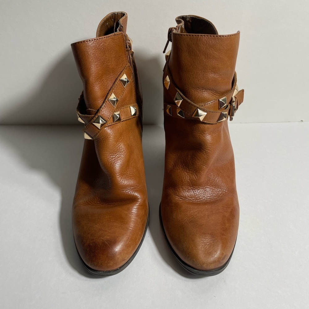 Guess Brown Leather Ankle Boots with Studded Detail size 8